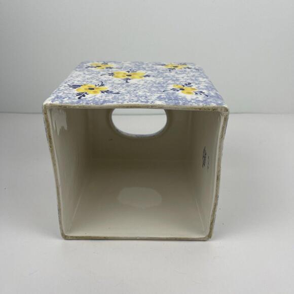 Vestal Alcobaca Portugal Pottery Blue Sponge ware Yellow FlowerTissue Box Cover - Picture 6 of 10